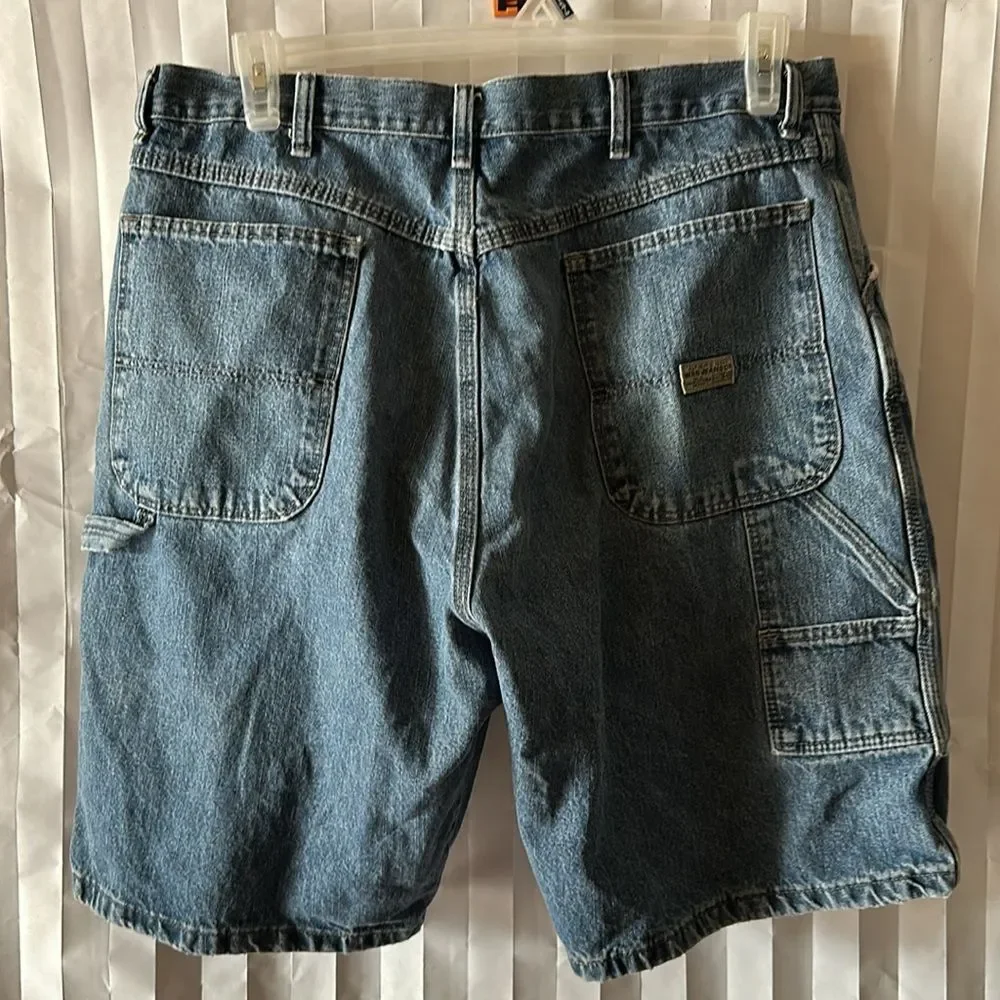 Wrangler Men's Denim Cargo Shorts Blue Painter Utility Workwear Size 36